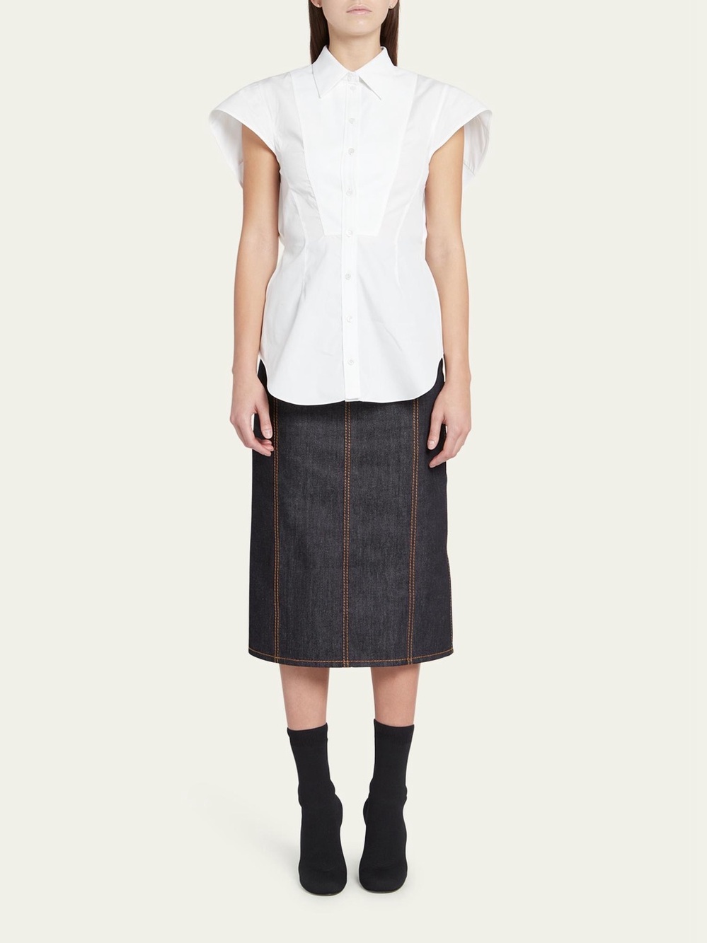 NWT $950 McQueenButton-Front Waisted Shirt with Wing Sleeves
